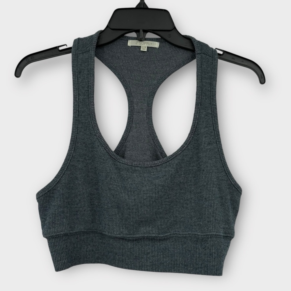 Z Supply Ribbed Knit Cropped Tank Top Sports Bra in Grey/Blue Women’s Size L